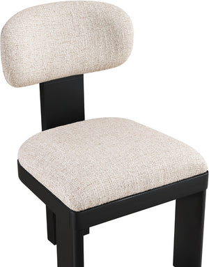 Meridian Furniture Timbra Art Deco Upholstered Dining Chair Linen Weave Fabric Solid Wood Frame Elegant Rooms Beige B 11082Beige-C