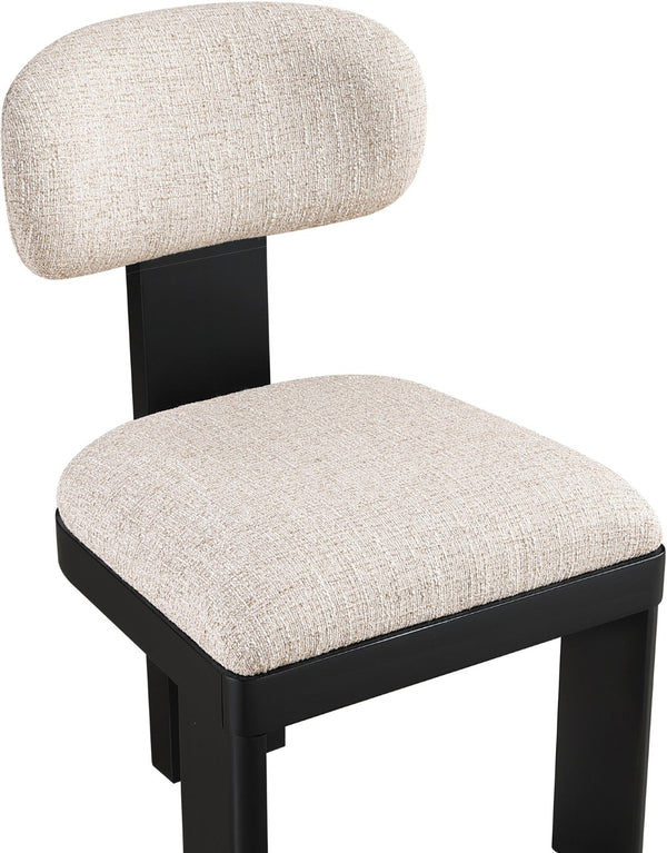 Meridian Furniture Timbra Art Deco Upholstered Dining Chair Linen Weave Fabric Solid Wood Frame Elegant Rooms Beige B 11082Beige-C