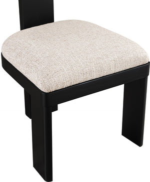 Meridian Furniture Timbra Art Deco Upholstered Dining Chair Linen Weave Fabric Solid Wood Frame Elegant Rooms Beige B 11082Beige-C