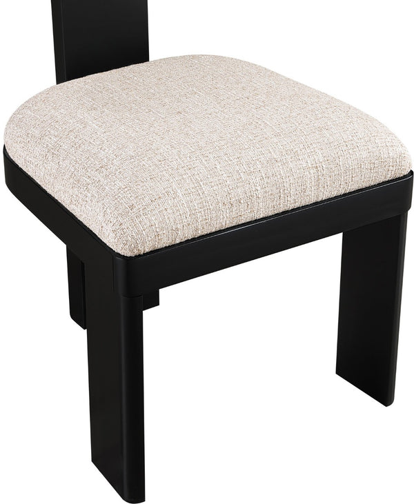 Meridian Furniture Timbra Art Deco Upholstered Dining Chair Linen Weave Fabric Solid Wood Frame Elegant Rooms Beige B 11082Beige-C