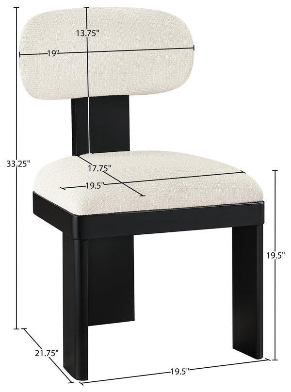 Meridian Furniture Timbra Art Deco Upholstered Dining Chair Linen Weave Fabric Solid Wood Frame Elegant Rooms Cream B 11082Cream-C