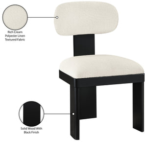 Meridian Furniture Timbra Art Deco Upholstered Dining Chair Linen Weave Fabric Solid Wood Frame Elegant Rooms Cream B 11082Cream-C