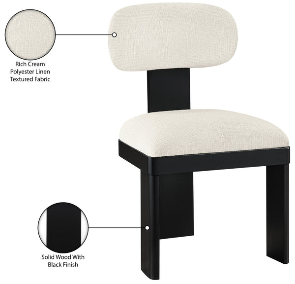 Meridian Furniture Timbra Art Deco Upholstered Dining Chair Linen Weave Fabric Solid Wood Frame Elegant Rooms Cream B 11082Cream-C