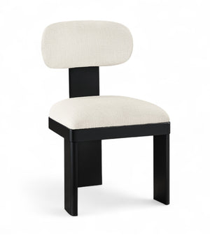 Meridian Furniture Timbra Art Deco Upholstered Dining Chair Linen Weave Fabric Solid Wood Frame Elegant Rooms Cream B 11082Cream-C