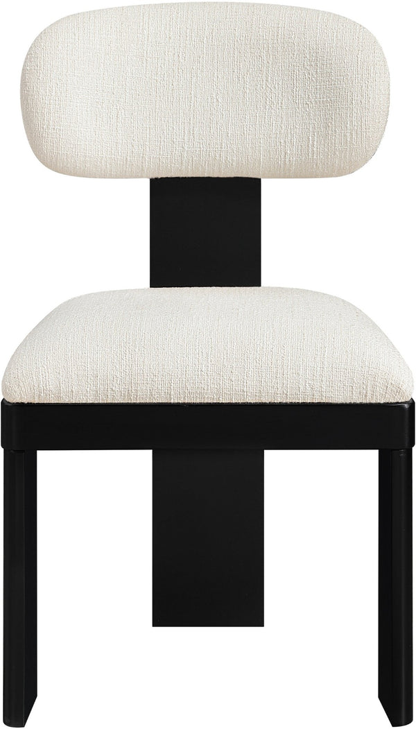 Meridian Furniture Timbra Art Deco Upholstered Dining Chair Linen Weave Fabric Solid Wood Frame Elegant Rooms Cream B 11082Cream-C