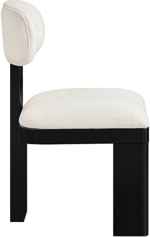 Meridian Furniture Timbra Art Deco Upholstered Dining Chair Linen Weave Fabric Solid Wood Frame Elegant Rooms Cream B 11082Cream-C