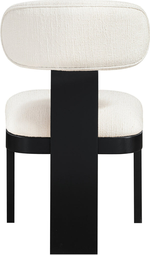 Meridian Furniture Timbra Art Deco Upholstered Dining Chair Linen Weave Fabric Solid Wood Frame Elegant Rooms Cream B 11082Cream-C