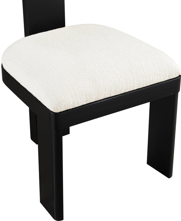 Meridian Furniture Timbra Art Deco Upholstered Dining Chair Linen Weave Fabric Solid Wood Frame Elegant Rooms Cream B 11082Cream-C