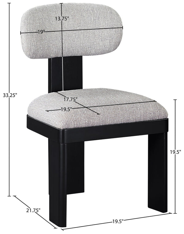 Meridian Furniture Timbra Art Deco Upholstered Dining Chair Linen Weave Fabric Solid Wood Frame Elegant Rooms Grey B 11082Grey-C