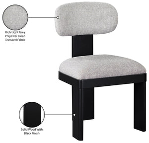 Meridian Furniture Timbra Art Deco Upholstered Dining Chair Linen Weave Fabric Solid Wood Frame Elegant Rooms Grey B 11082Grey-C