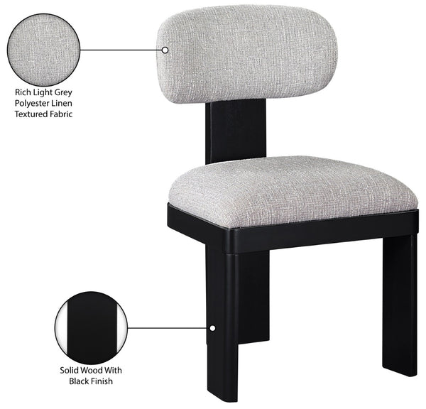 Meridian Furniture Timbra Art Deco Upholstered Dining Chair Linen Weave Fabric Solid Wood Frame Elegant Rooms Grey B 11082Grey-C