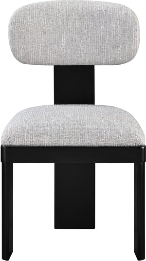 Meridian Furniture Timbra Art Deco Upholstered Dining Chair Linen Weave Fabric Solid Wood Frame Elegant Rooms Grey B 11082Grey-C