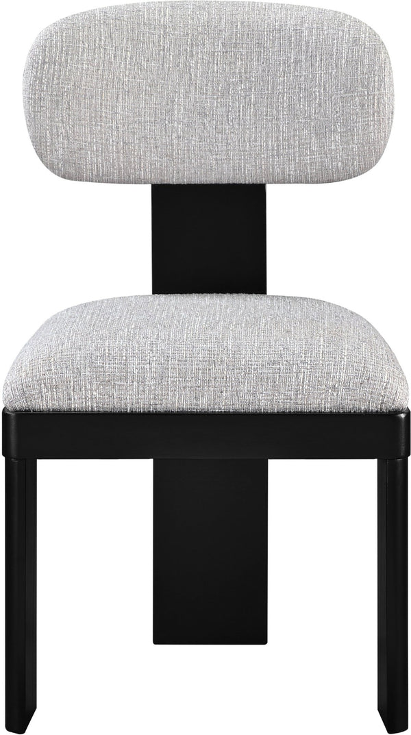Meridian Furniture Timbra Art Deco Upholstered Dining Chair Linen Weave Fabric Solid Wood Frame Elegant Rooms Grey B 11082Grey-C