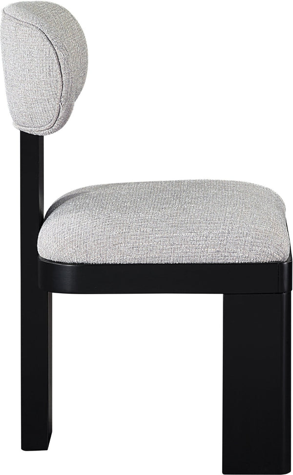 Meridian Furniture Timbra Art Deco Upholstered Dining Chair Linen Weave Fabric Solid Wood Frame Elegant Rooms Grey B 11082Grey-C