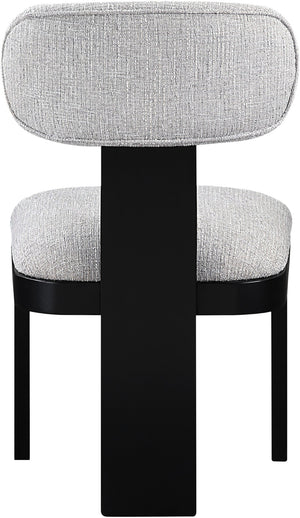 Meridian Furniture Timbra Art Deco Upholstered Dining Chair Linen Weave Fabric Solid Wood Frame Elegant Rooms Grey B 11082Grey-C