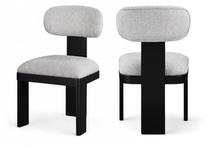 Meridian Furniture Timbra Art Deco Upholstered Dining Chair Linen Weave Fabric Solid Wood Frame Elegant Rooms Grey B 11082Grey-C