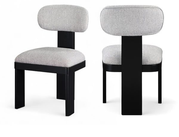Meridian Furniture Timbra Art Deco Upholstered Dining Chair Linen Weave Fabric Solid Wood Frame Elegant Rooms Grey B 11082Grey-C