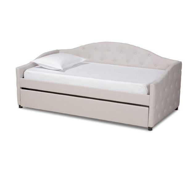 Baxton Studio Baxton Studio Becker Elegant Upholstered Daybed with Trundle - Chic Beige Fabric & Modern Design Twin Becker-Beige-Daybed-T/T