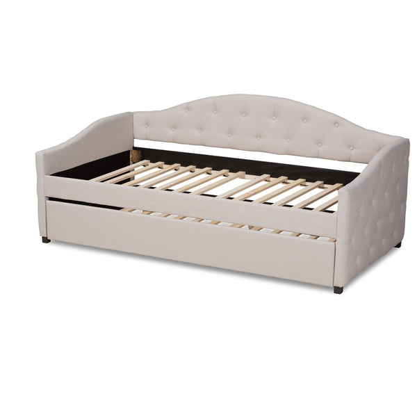 Baxton Studio Baxton Studio Becker Elegant Upholstered Daybed with Trundle - Chic Beige Fabric & Modern Design Twin Becker-Beige-Daybed-T/T