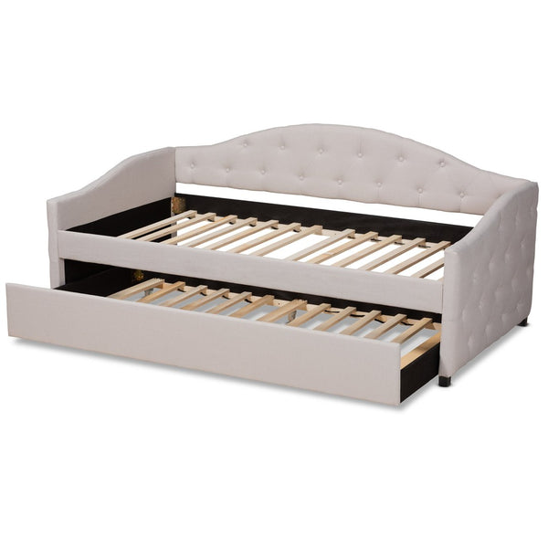 Baxton Studio Baxton Studio Becker Elegant Upholstered Daybed with Trundle - Chic Beige Fabric & Modern Design Twin Becker-Beige-Daybed-T/T