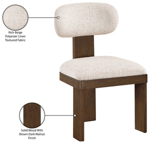 Meridian Furniture Timbra Art Deco Upholstered Dining Chair Linen Weave Fabric Solid Wood Frame Elegant Rooms Beige C 11083Beige-C