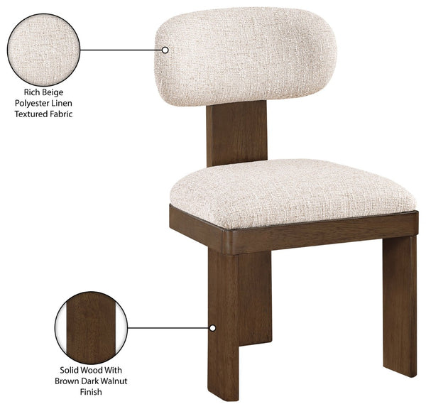 Meridian Furniture Timbra Art Deco Upholstered Dining Chair Linen Weave Fabric Solid Wood Frame Elegant Rooms Beige C 11083Beige-C