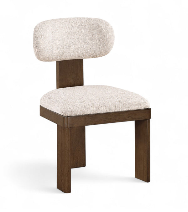 Meridian Furniture Timbra Art Deco Upholstered Dining Chair Linen Weave Fabric Solid Wood Frame Elegant Rooms Beige C 11083Beige-C