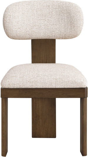 Meridian Furniture Timbra Art Deco Upholstered Dining Chair Linen Weave Fabric Solid Wood Frame Elegant Rooms Beige C 11083Beige-C