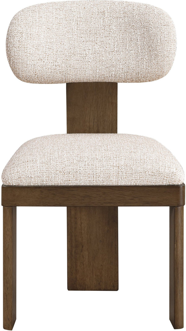 Meridian Furniture Timbra Art Deco Upholstered Dining Chair Linen Weave Fabric Solid Wood Frame Elegant Rooms Beige C 11083Beige-C