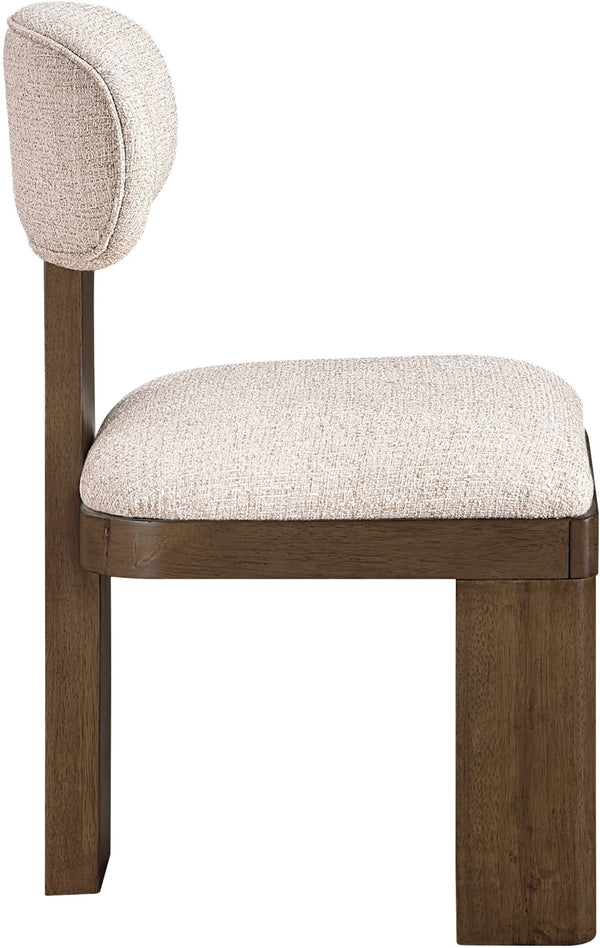 Meridian Furniture Timbra Art Deco Upholstered Dining Chair Linen Weave Fabric Solid Wood Frame Elegant Rooms Beige C 11083Beige-C