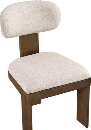 Meridian Furniture Timbra Art Deco Upholstered Dining Chair Linen Weave Fabric Solid Wood Frame Elegant Rooms Beige C 11083Beige-C