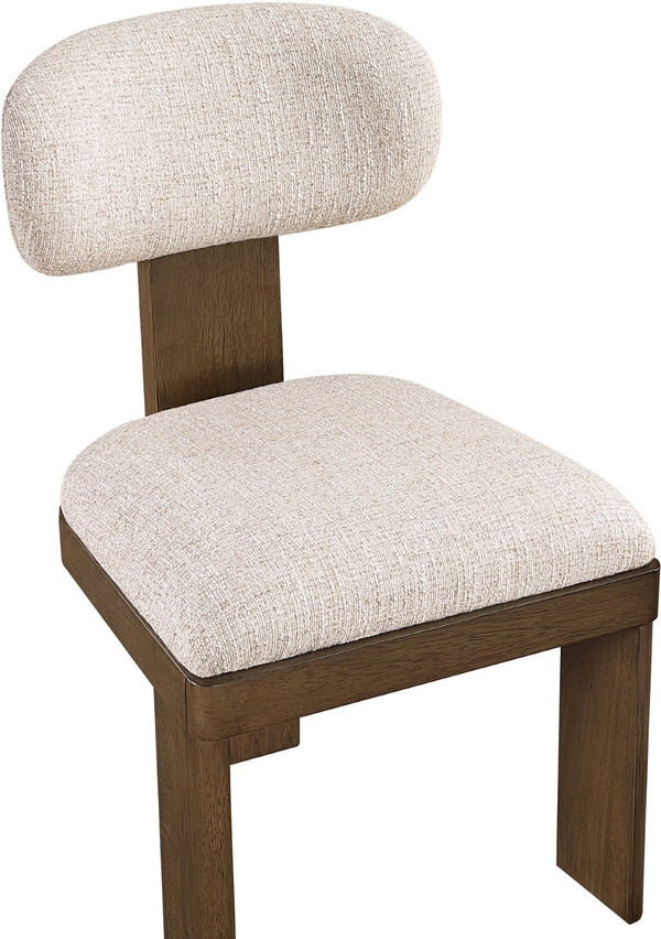 Meridian Furniture Timbra Art Deco Upholstered Dining Chair Linen Weave Fabric Solid Wood Frame Elegant Rooms Beige C 11083Beige-C