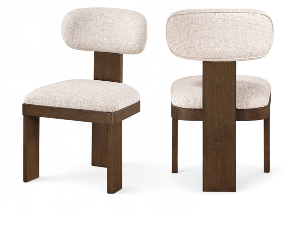 Meridian Furniture Timbra Art Deco Upholstered Dining Chair Linen Weave Fabric Solid Wood Frame Elegant Rooms Beige C 11083Beige-C