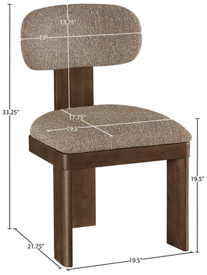 Meridian Furniture Timbra Art Deco Upholstered Dining Chair Linen Weave Fabric Solid Wood Frame Elegant Rooms Brown C 11083Brown-C