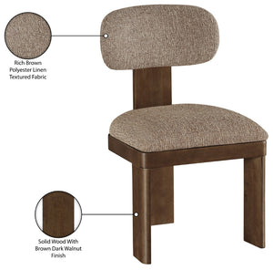 Meridian Furniture Timbra Art Deco Upholstered Dining Chair Linen Weave Fabric Solid Wood Frame Elegant Rooms Brown C 11083Brown-C