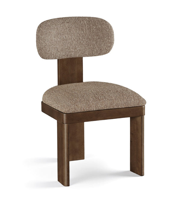 Meridian Furniture Timbra Art Deco Upholstered Dining Chair Linen Weave Fabric Solid Wood Frame Elegant Rooms Brown C 11083Brown-C