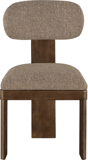 Meridian Furniture Timbra Art Deco Upholstered Dining Chair Linen Weave Fabric Solid Wood Frame Elegant Rooms Brown C 11083Brown-C