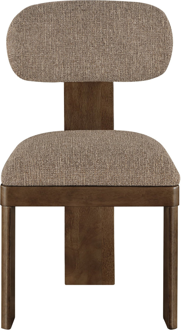 Meridian Furniture Timbra Art Deco Upholstered Dining Chair Linen Weave Fabric Solid Wood Frame Elegant Rooms Brown C 11083Brown-C