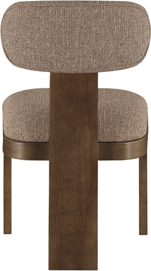 Meridian Furniture Timbra Art Deco Upholstered Dining Chair Linen Weave Fabric Solid Wood Frame Elegant Rooms Brown C 11083Brown-C