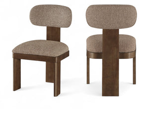 Meridian Furniture Timbra Art Deco Upholstered Dining Chair Linen Weave Fabric Solid Wood Frame Elegant Rooms Brown C 11083Brown-C