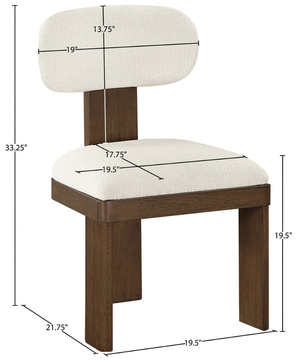 Meridian Furniture Timbra Art Deco Upholstered Dining Chair Linen Weave Fabric Solid Wood Frame Elegant Rooms Cream C 11083Cream-C
