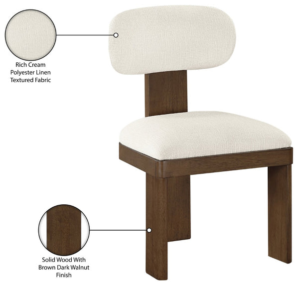 Meridian Furniture Timbra Art Deco Upholstered Dining Chair Linen Weave Fabric Solid Wood Frame Elegant Rooms Cream C 11083Cream-C