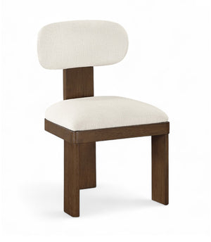Meridian Furniture Timbra Art Deco Upholstered Dining Chair Linen Weave Fabric Solid Wood Frame Elegant Rooms Cream C 11083Cream-C