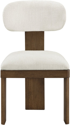 Meridian Furniture Timbra Art Deco Upholstered Dining Chair Linen Weave Fabric Solid Wood Frame Elegant Rooms Cream C 11083Cream-C