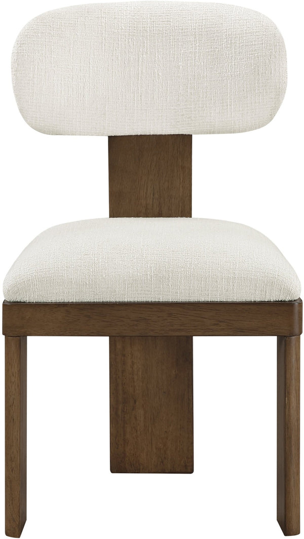 Meridian Furniture Timbra Art Deco Upholstered Dining Chair Linen Weave Fabric Solid Wood Frame Elegant Rooms Cream C 11083Cream-C