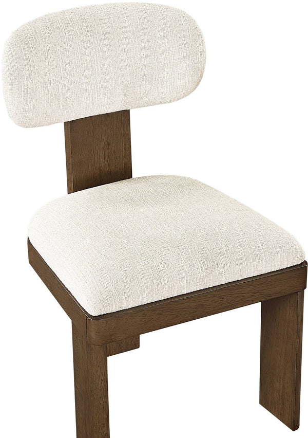 Meridian Furniture Timbra Art Deco Upholstered Dining Chair Linen Weave Fabric Solid Wood Frame Elegant Rooms Cream C 11083Cream-C