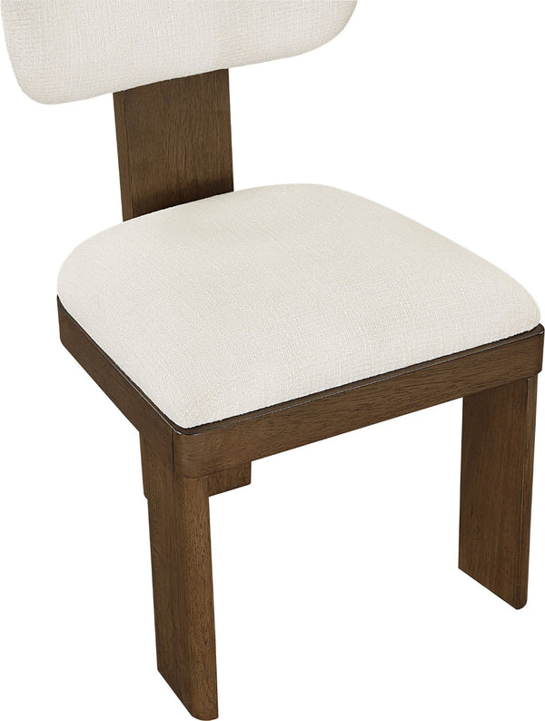 Meridian Furniture Timbra Art Deco Upholstered Dining Chair Linen Weave Fabric Solid Wood Frame Elegant Rooms Cream C 11083Cream-C
