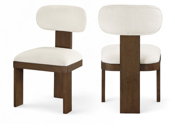 Meridian Furniture Timbra Art Deco Upholstered Dining Chair Linen Weave Fabric Solid Wood Frame Elegant Rooms Cream C 11083Cream-C
