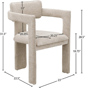 Meridian Furniture Brenda Fully Upholstered Armchair Plush Padded Seating for Modern Dining and Living Rooms Beige Chenille Fabric 11084Beige-C