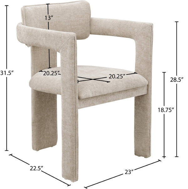 Meridian Furniture Brenda Fully Upholstered Armchair Plush Padded Seating for Modern Dining and Living Rooms Beige Chenille Fabric 11084Beige-C